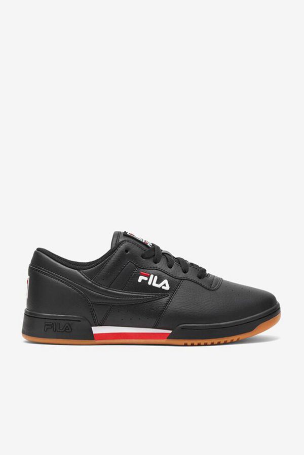 Fila Original Fitness Red Leather Men's Tennis Shoes - Black/Red/White,NZ 65-81260